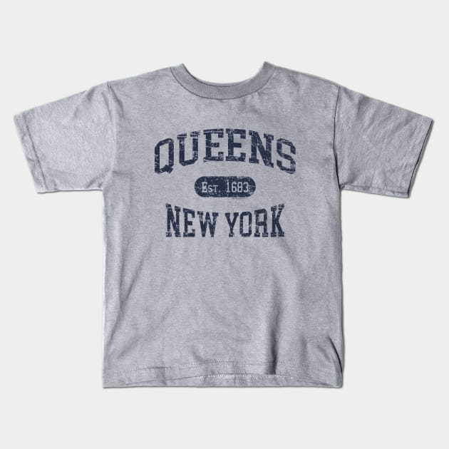 Queens NY Vintage Distressed Retro Print Kids T-Shirt by FireflyCreative